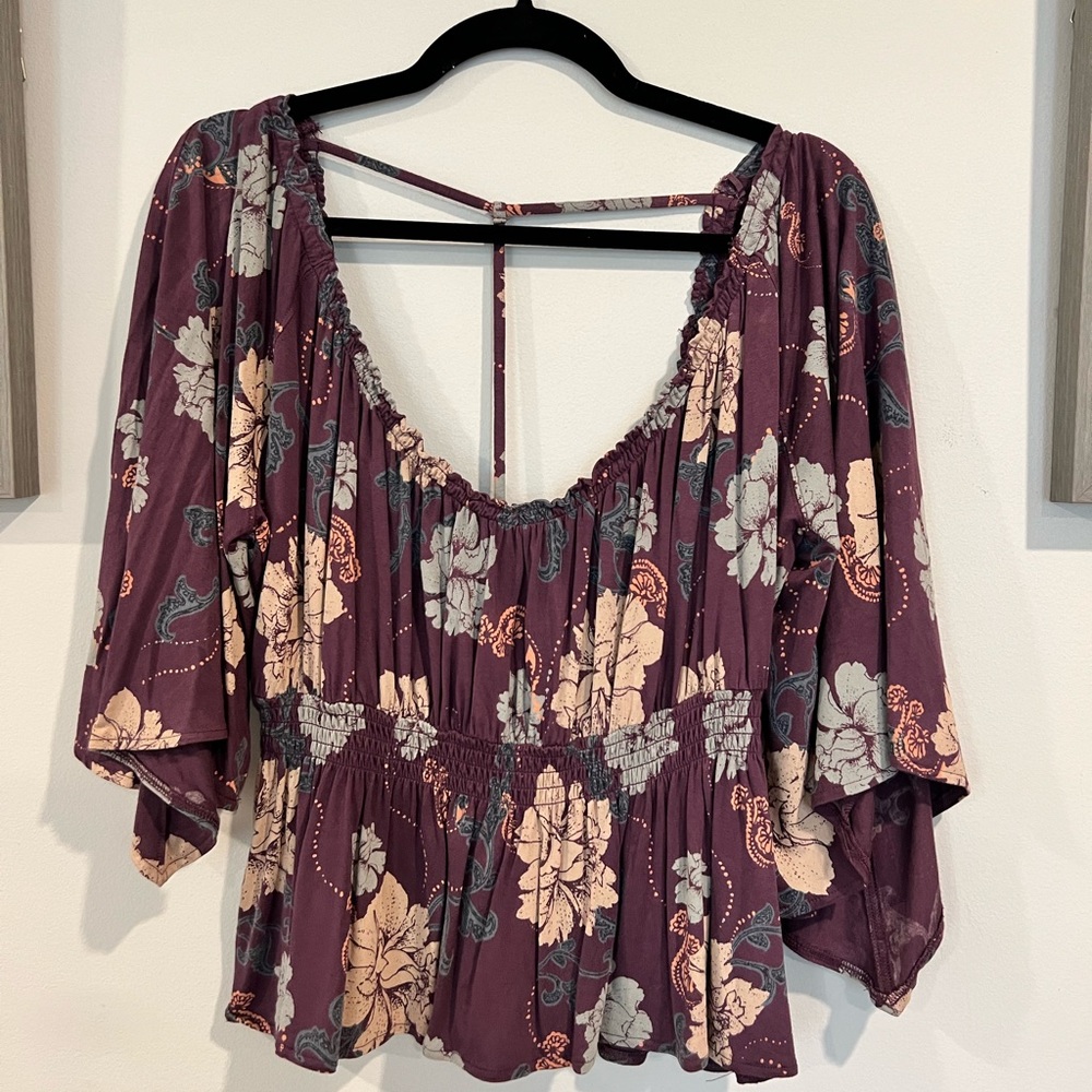 Free People - Flowy Purple Top with Flower Detail